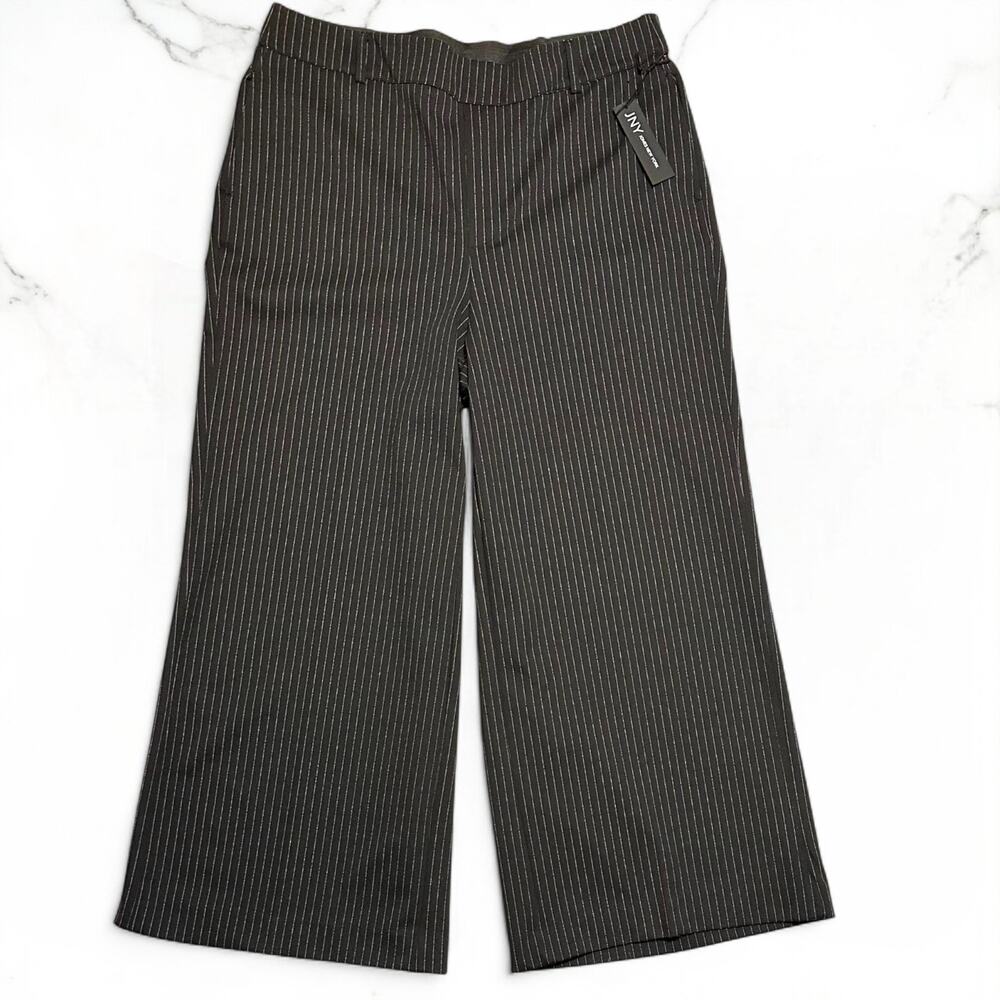 Jones New York Pull On Wide Leg Pants Sz 1X Black Pinstripe Stretch Pockets NWT